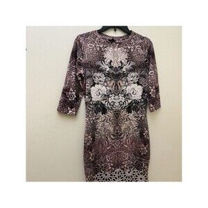topshop Floral Print Bodycon Dress 8 medium m tattoo artsy Dusty Rose A1